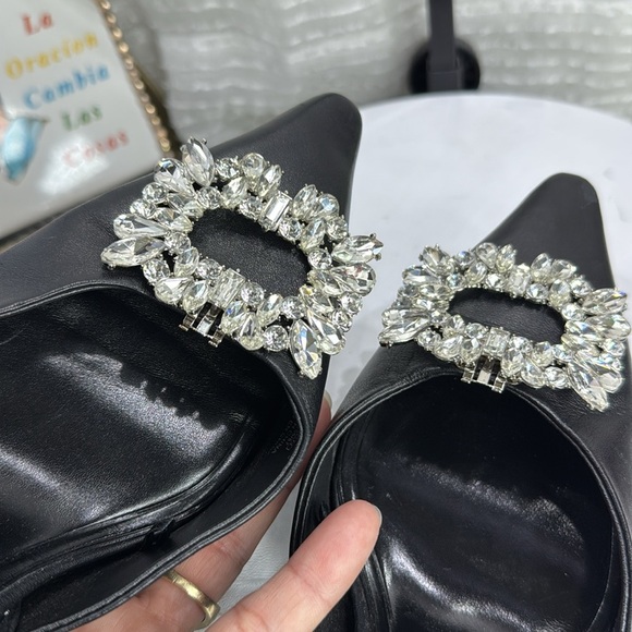 (O) ZARA Elegant Black Slingback Heels with Crystal Embellishment, Size 39/8USA - Picture 13 of 13
